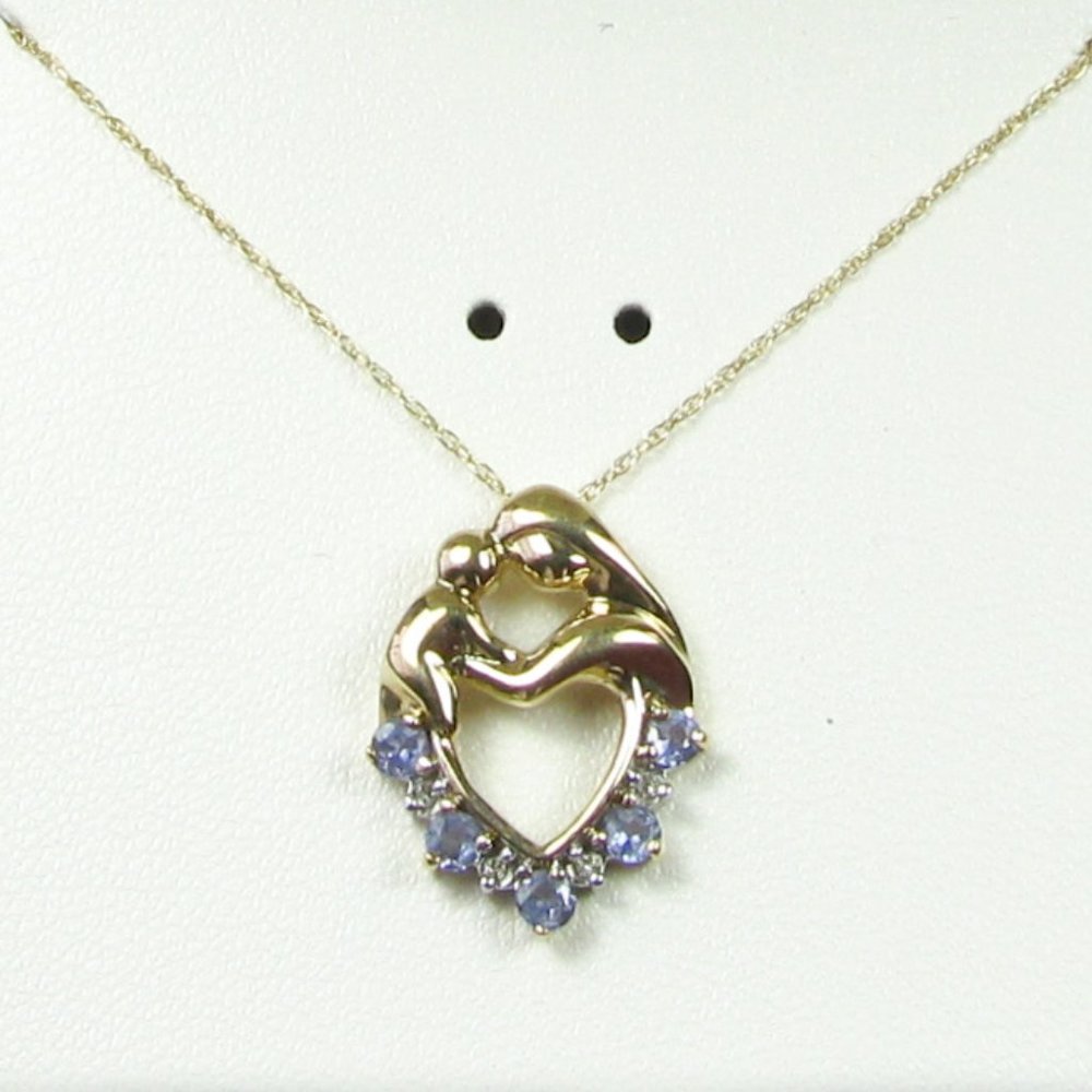 Tanzanite Mother & Child Embrace Necklace 10k Gold